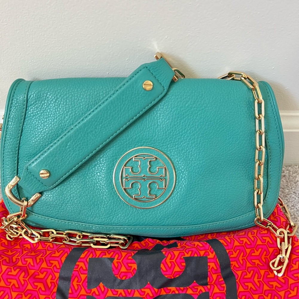 Tory Burch Teal Leather Crossbody Bag